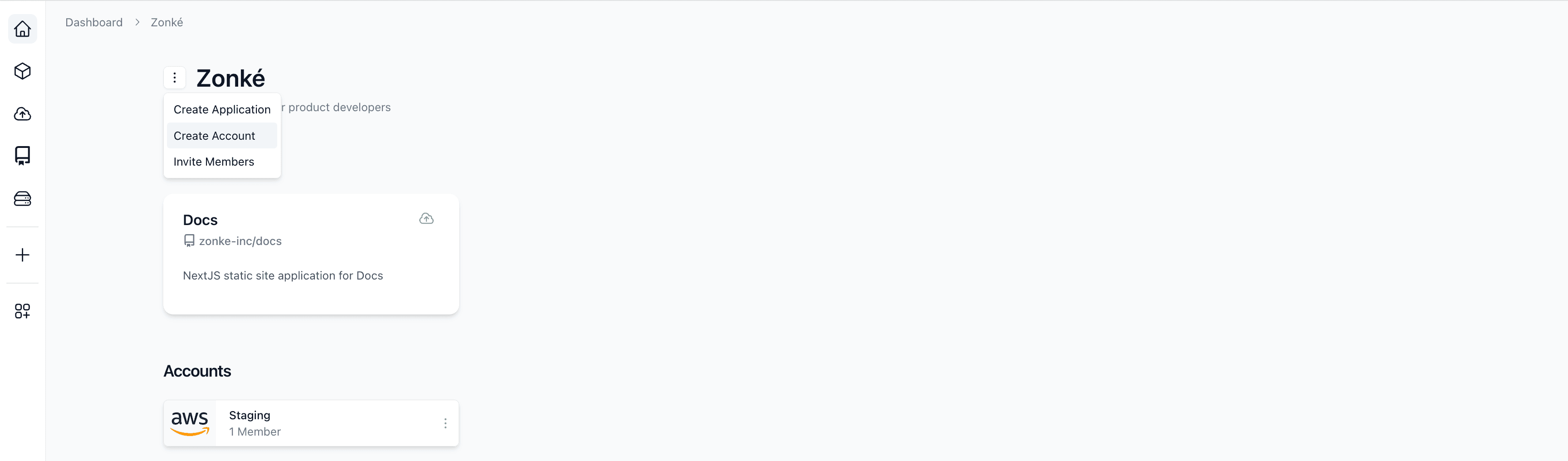 Create Account Dropdown